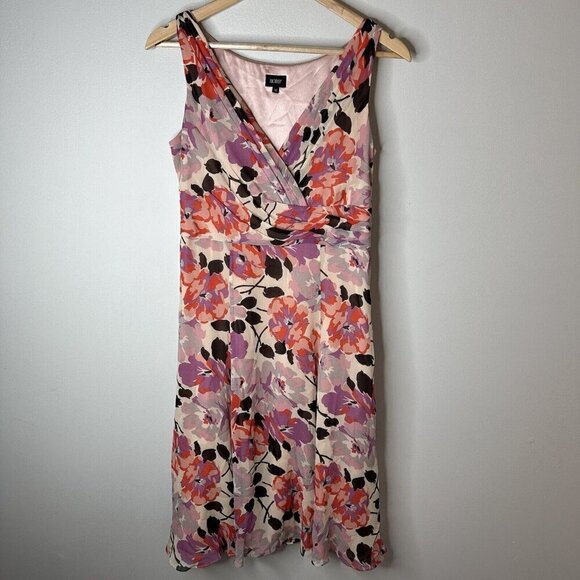 Hobbs Womens Pink Floral Silk Blend Sleeveless Party Y2K MIDI Shift Dress Sz 10 - Picture 1 of 15